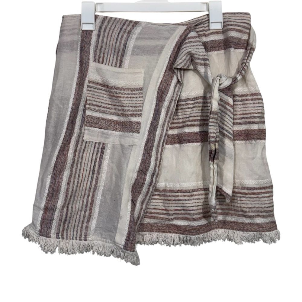 Anthropologie Holding Horses Avery Neutral Fringe Faux Wrap Skirt